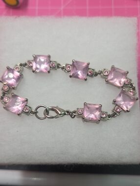 Pink Square-Cut Crystal Bracelet for Women